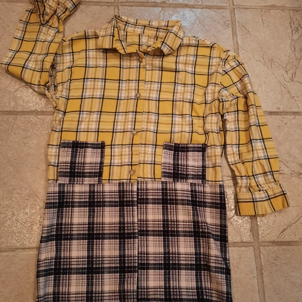 Girls M 2 plaid shirt duster M upcycled